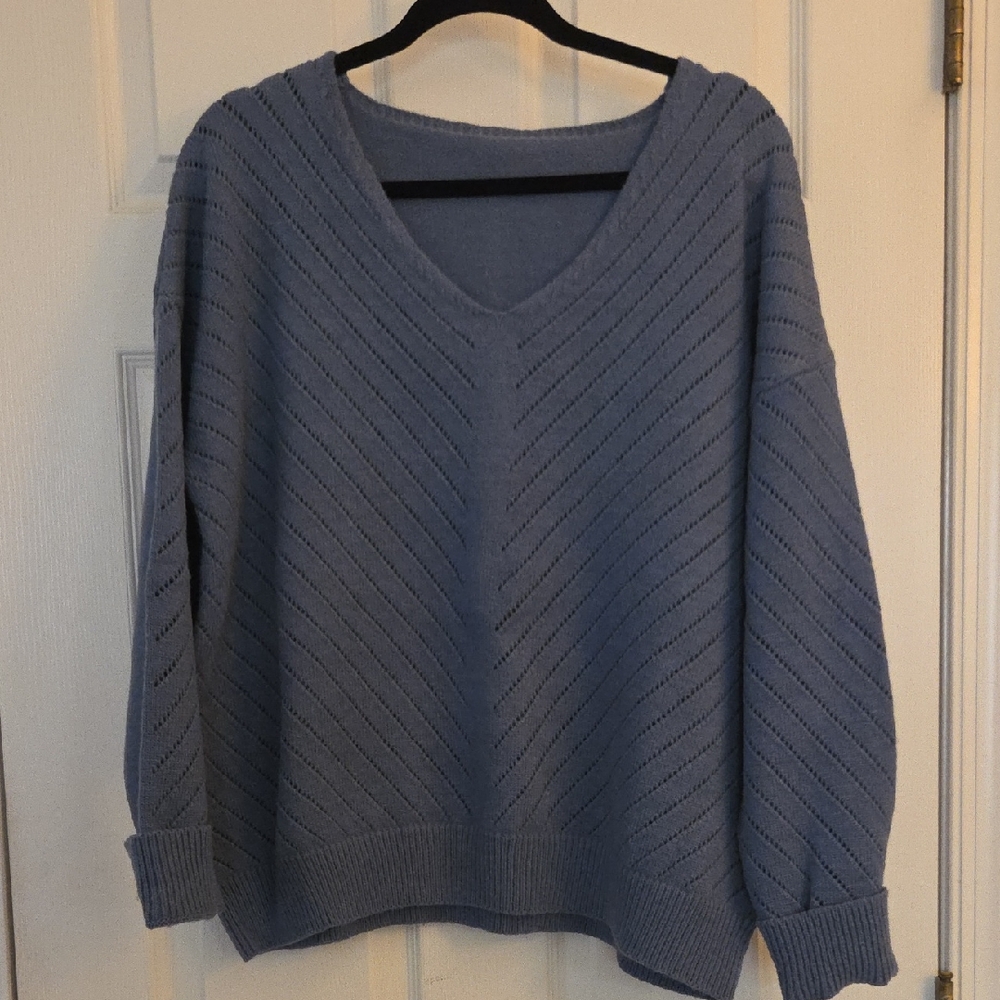 Vneck Sweater Blue-gray Sz 2x